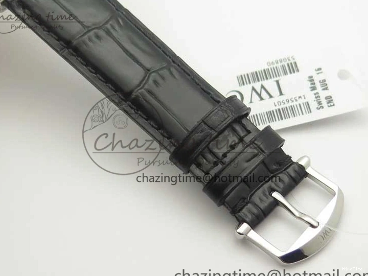 MIROTIME 0523 Affordable Portofino IW356501 SS V3 MK 1:1 Best Edition White Dial Gold Markers On Black Leather Strap MIYOTA 7196